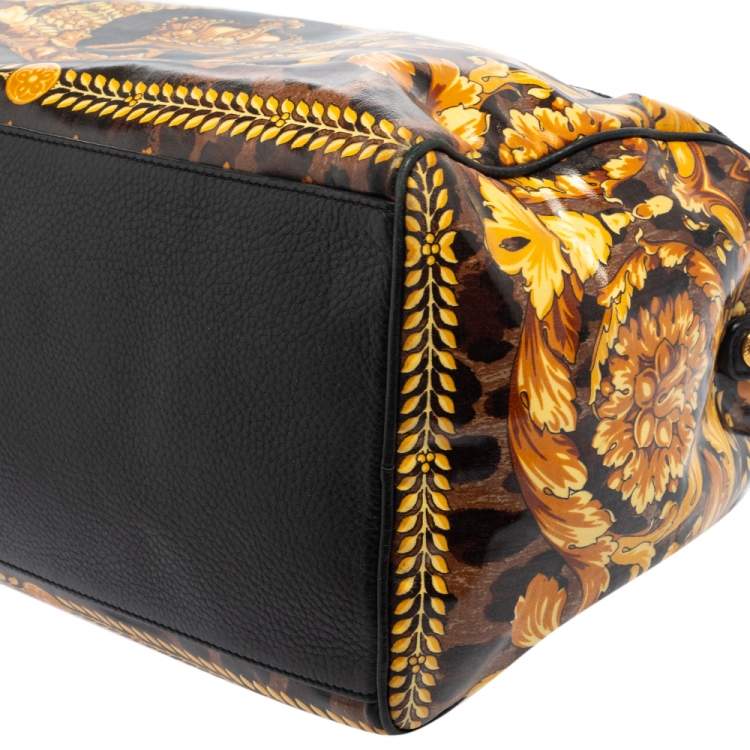 Pre Owned Versace Black/Gold Barroco Print Coated Canvas and Leather Medusa Icon Boston Bag