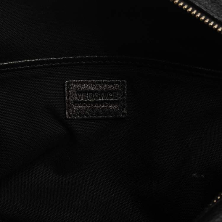 Pre Owned Versace Black/Gold Barroco Print Coated Canvas and Leather Medusa Icon Boston Bag