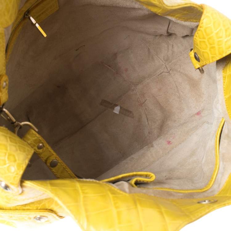 Pre Owned Versace Yellow Croc Embossed Leather Kiss Satchel