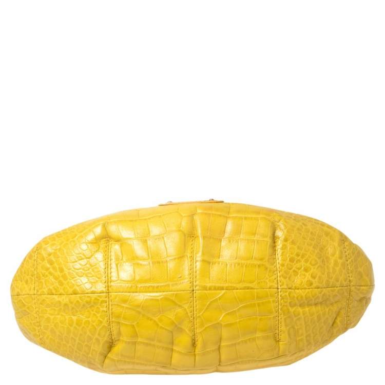 Pre Owned Versace Yellow Croc Embossed Leather Kiss Satchel