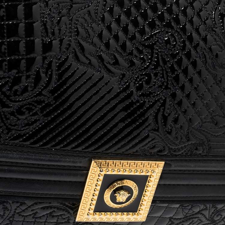 مملوكة مسبقًا Versace Black Leather and Patent Leather Chain Flap Shoulder Bag