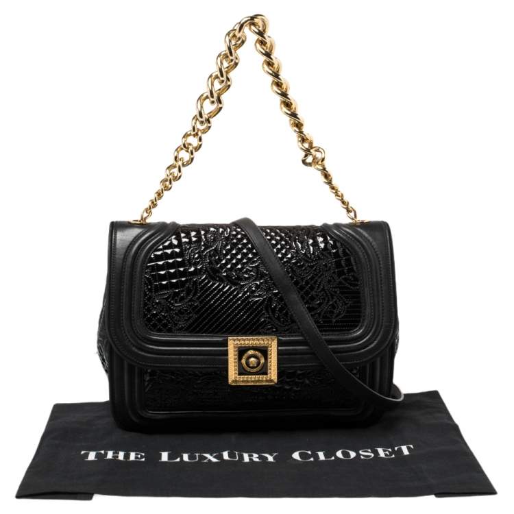 مملوكة مسبقًا Versace Black Leather and Patent Leather Chain Flap Shoulder Bag