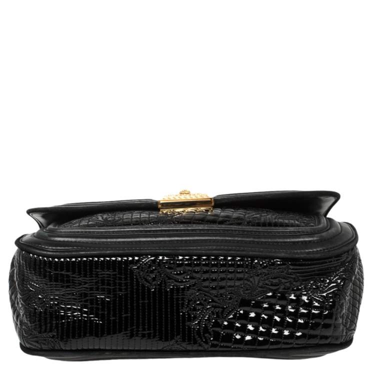 مملوكة مسبقًا Versace Black Leather and Patent Leather Chain Flap Shoulder Bag