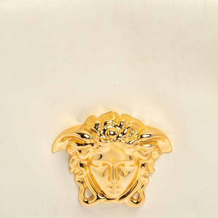 Pre Owned Versace White Leather Medusa Flap Shoulder Bag