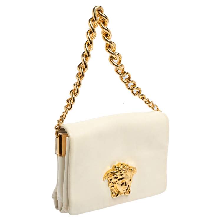 Pre Owned Versace White Leather Medusa Flap Shoulder Bag