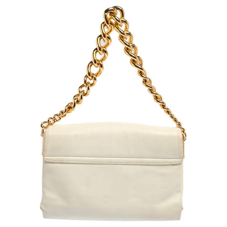 Pre Owned Versace White Leather Medusa Flap Shoulder Bag