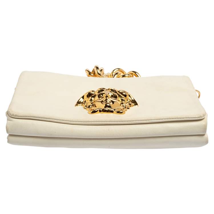 Pre Owned Versace White Leather Medusa Flap Shoulder Bag