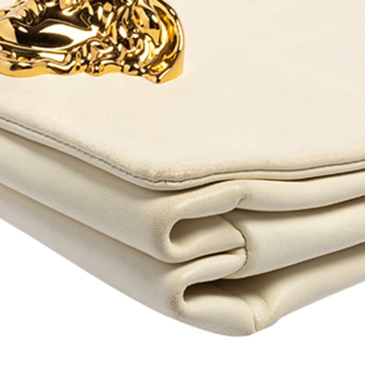 Pre Owned Versace White Leather Medusa Flap Shoulder Bag