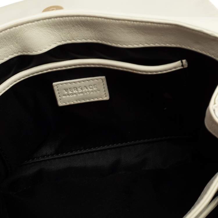 Pre Owned Versace White Leather Medusa Flap Shoulder Bag