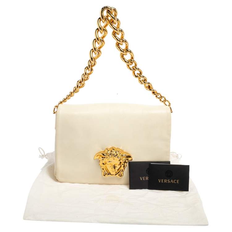 Pre Owned Versace White Leather Medusa Flap Shoulder Bag