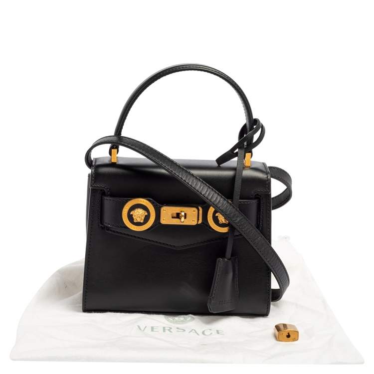 Pre Owned Versace Black Leather Small Icon Top Handle Bag