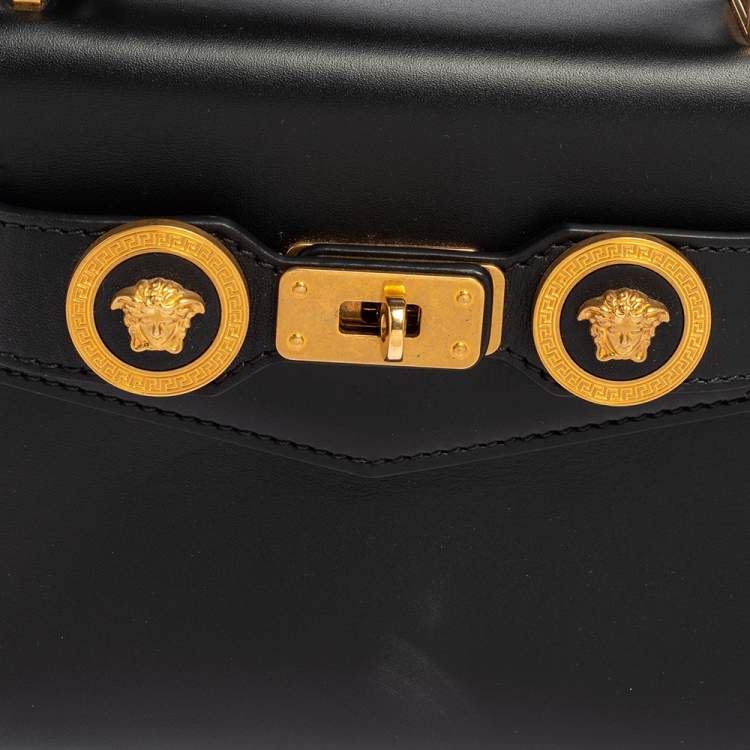 Pre Owned Versace Black Leather Small Icon Top Handle Bag