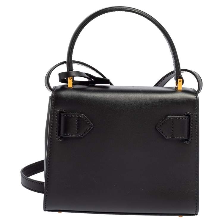 Pre Owned Versace Black Leather Small Icon Top Handle Bag