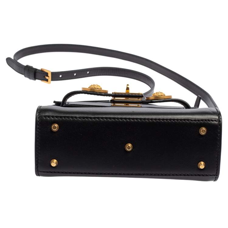 Pre Owned Versace Black Leather Small Icon Top Handle Bag