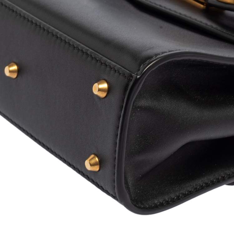 Pre Owned Versace Black Leather Small Icon Top Handle Bag