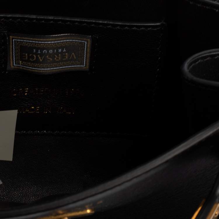 Pre Owned Versace Black Leather Small Icon Top Handle Bag