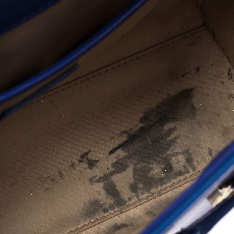 Pre Owned Versace Blue Patent Leather Medium Medusa Medallion Tote