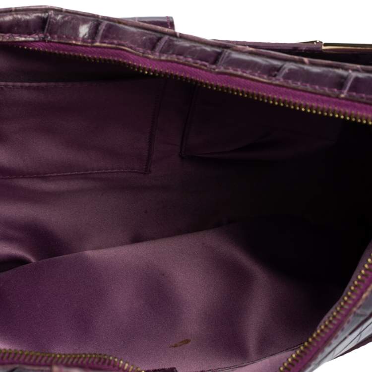 Pre Owned Versace Purple Croc Embossed Leather Hobo