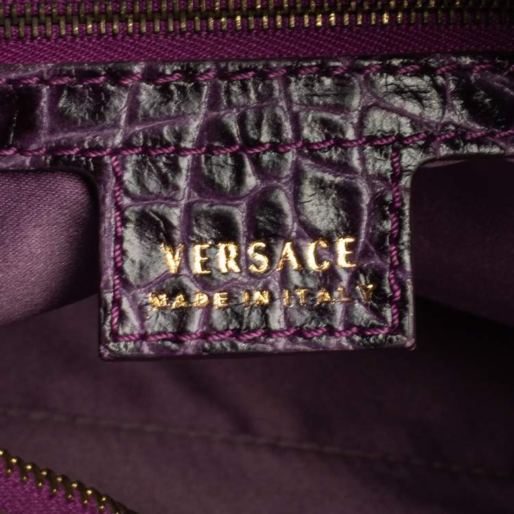 Pre Owned Versace Purple Croc Embossed Leather Hobo