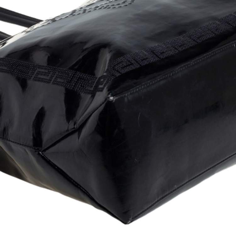 Pre Owned Versace Black Patent Leather Perforated Medusa Shopper Tote