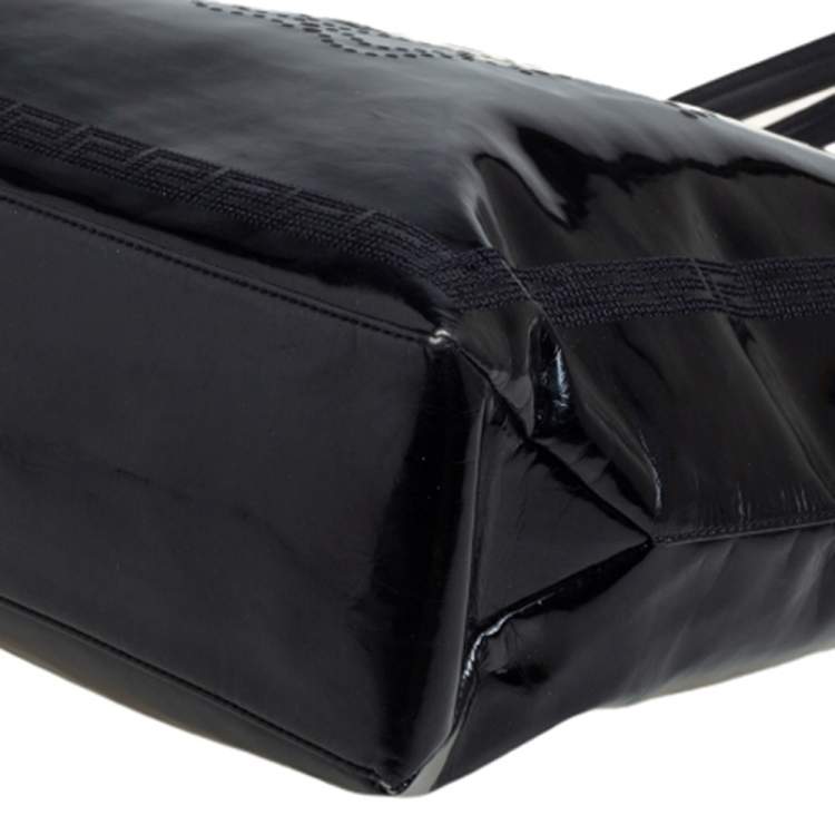 Pre Owned Versace Black Patent Leather Perforated Medusa Shopper Tote