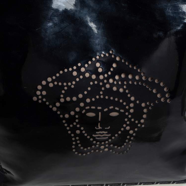 Pre Owned Versace Black Patent Leather Perforated Medusa Shopper Tote