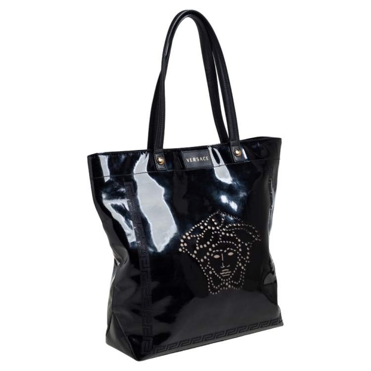 Pre Owned Versace Black Patent Leather Perforated Medusa Shopper Tote