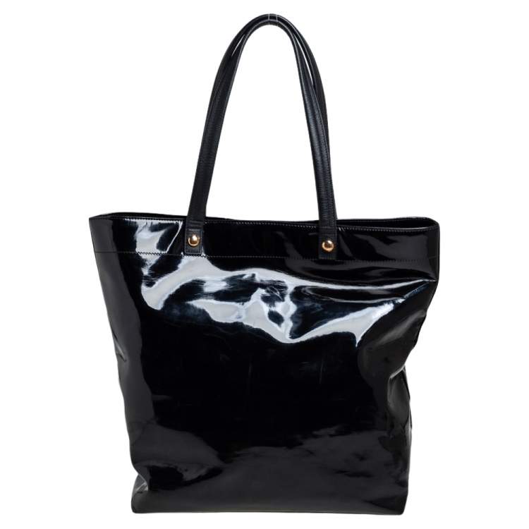 Pre Owned Versace Black Patent Leather Perforated Medusa Shopper Tote