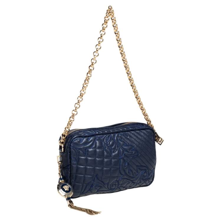 مملوكة مسبقًا Versace Blue Leather Embroidered Vanitas Shoulder bag