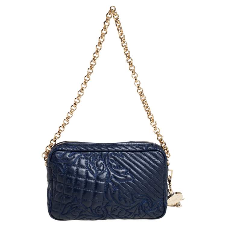 مملوكة مسبقًا Versace Blue Leather Embroidered Vanitas Shoulder bag