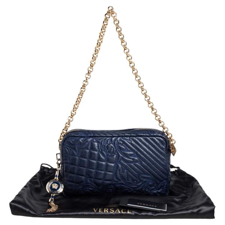 مملوكة مسبقًا Versace Blue Leather Embroidered Vanitas Shoulder bag