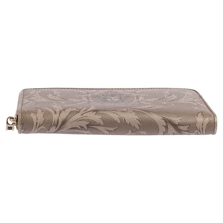 Pre Owned Versace Grey Barocco Print Coated Canvas Zip Around Wallet  