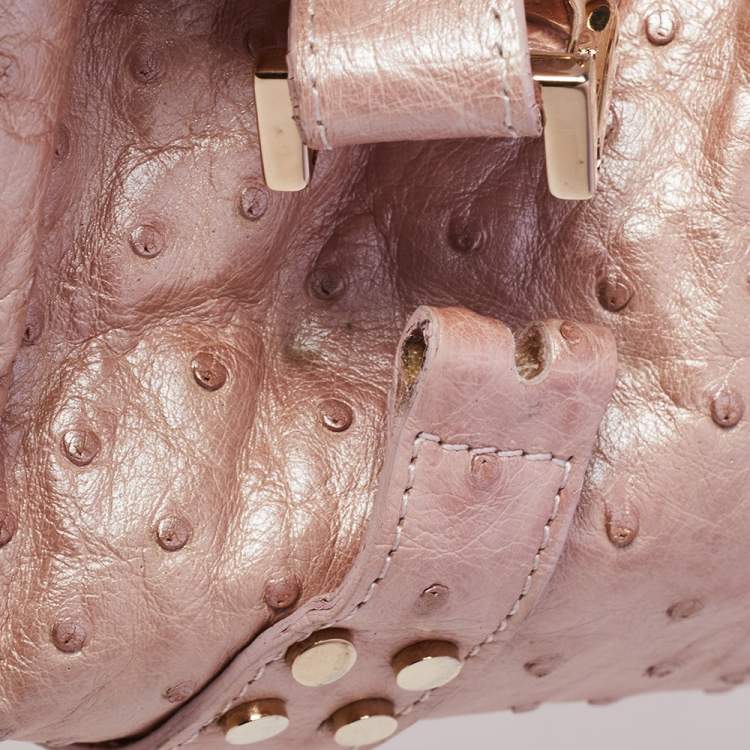 Pre Owned Versace Peach Ostrich Embossed Leather Madonna Satchel