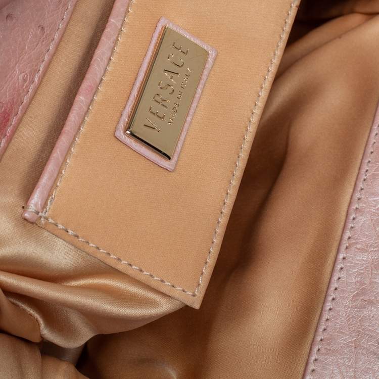 Pre Owned Versace Peach Ostrich Embossed Leather Madonna Satchel