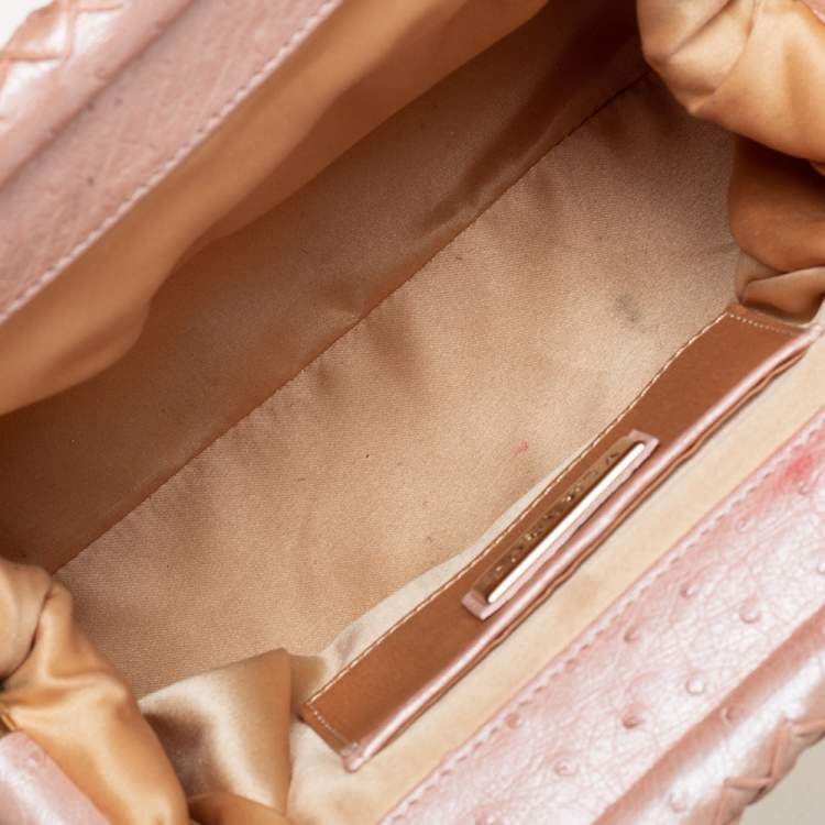 Pre Owned Versace Peach Ostrich Embossed Leather Madonna Satchel