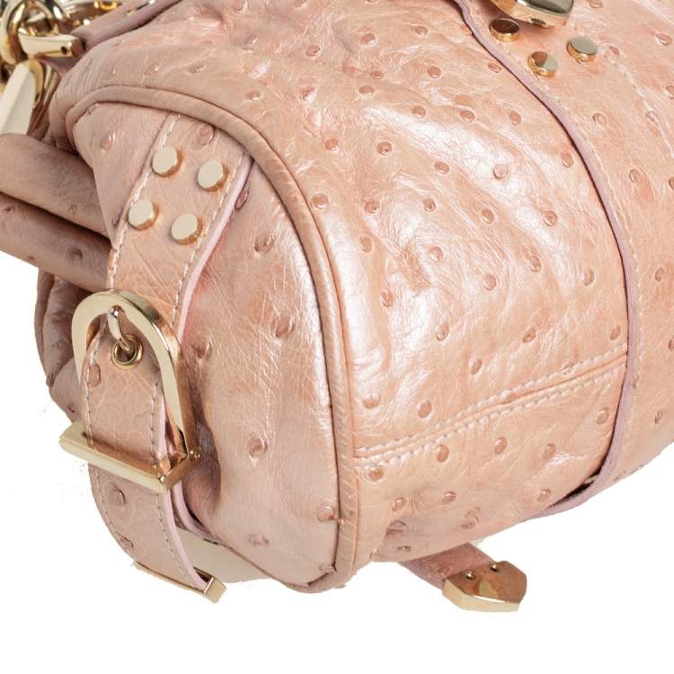 Pre Owned Versace Peach Ostrich Embossed Leather Madonna Satchel