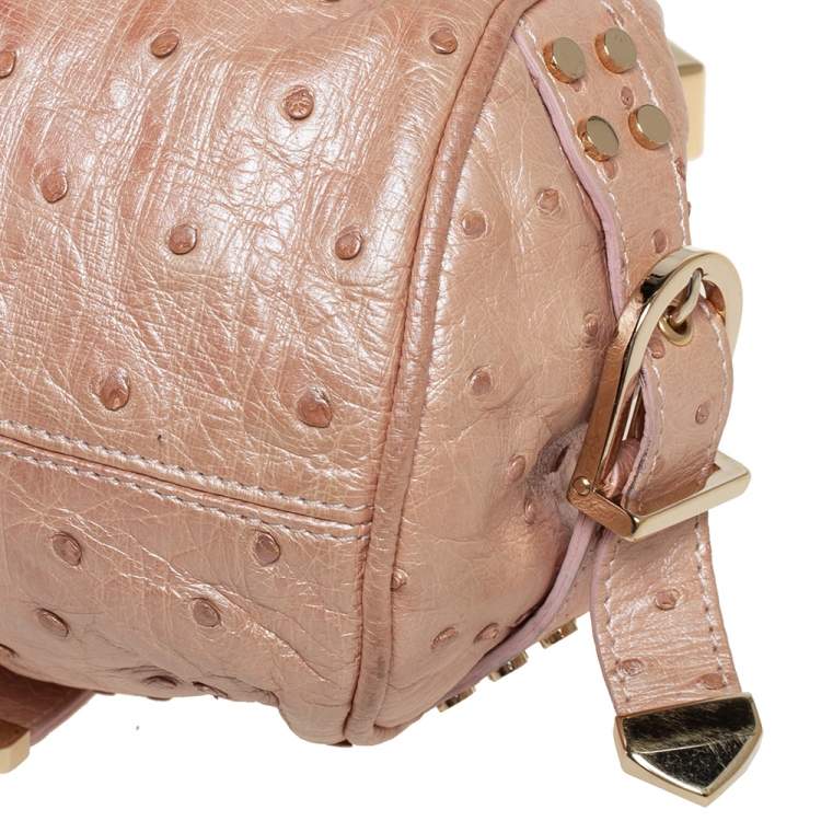 Pre Owned Versace Peach Ostrich Embossed Leather Madonna Satchel