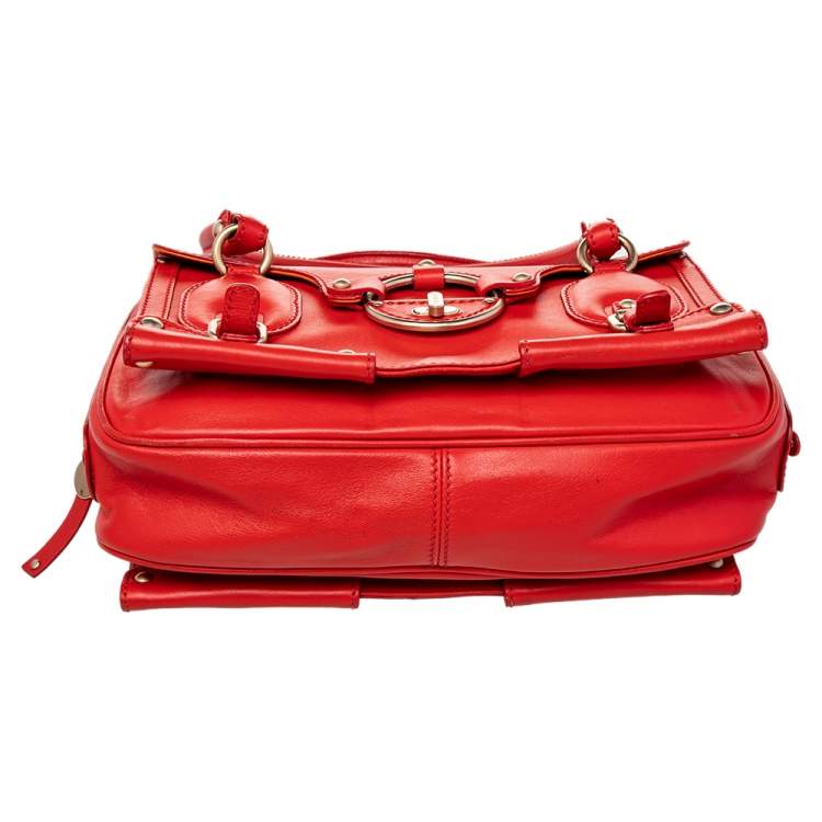Pre Owned Versace Red Leather Studded Tote
