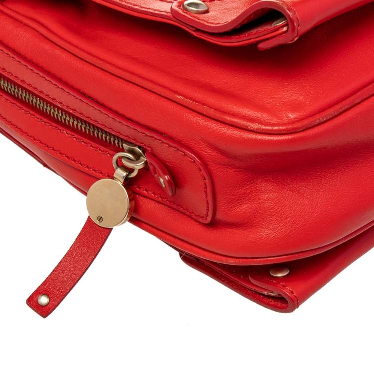Pre Owned Versace Red Leather Studded Tote