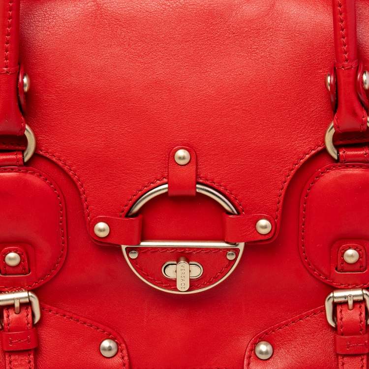 Pre Owned Versace Red Leather Studded Tote