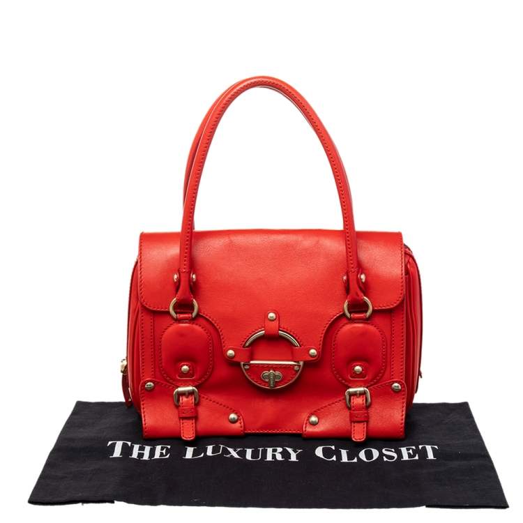 Pre Owned Versace Red Leather Studded Tote
