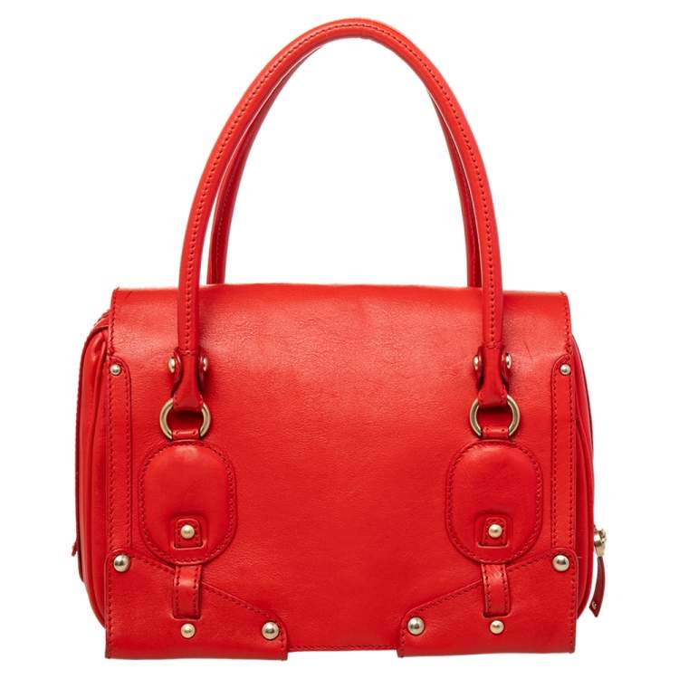 Pre Owned Versace Red Leather Studded Tote