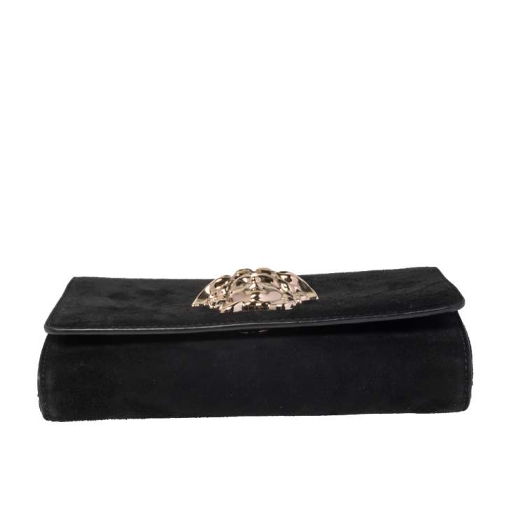 Pre Owned Versace Black Medusa Chain Clutch