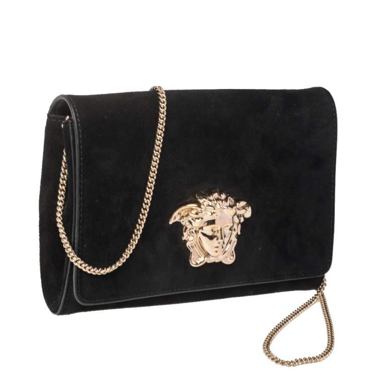 Pre Owned Versace Black Medusa Chain Clutch