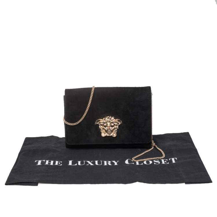 Pre Owned Versace Black Medusa Chain Clutch