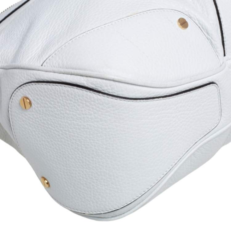 Pre Owned Versace White Pebbled Leather Biker Hobo