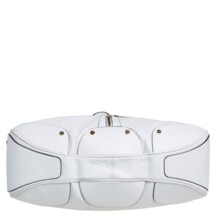 Pre Owned Versace White Pebbled Leather Biker Hobo