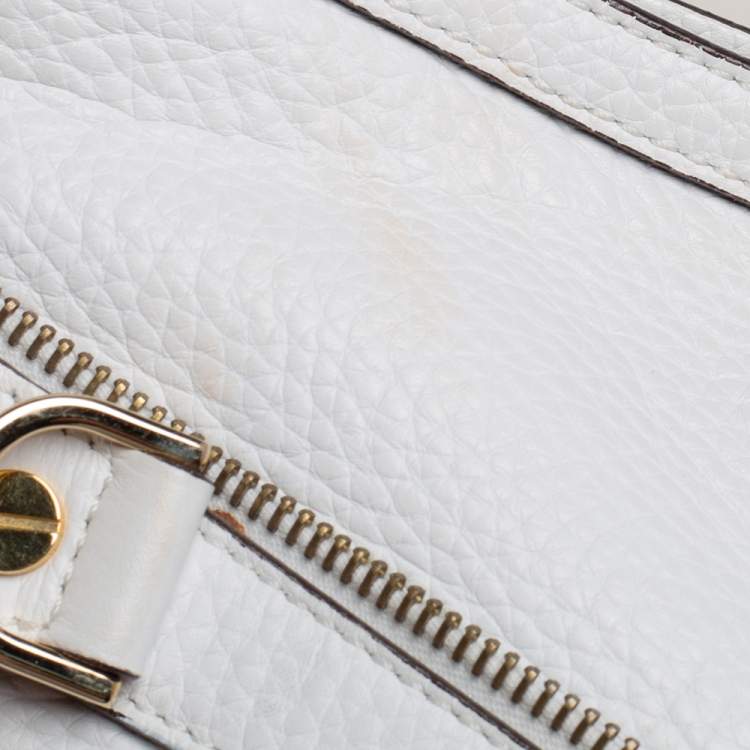 Pre Owned Versace White Pebbled Leather Biker Hobo