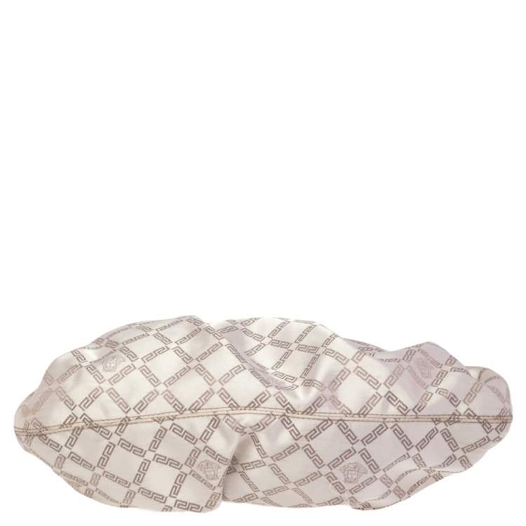 Pre Owned Versace Gold Monogram Fabric and Leather Logo Plate Hobo