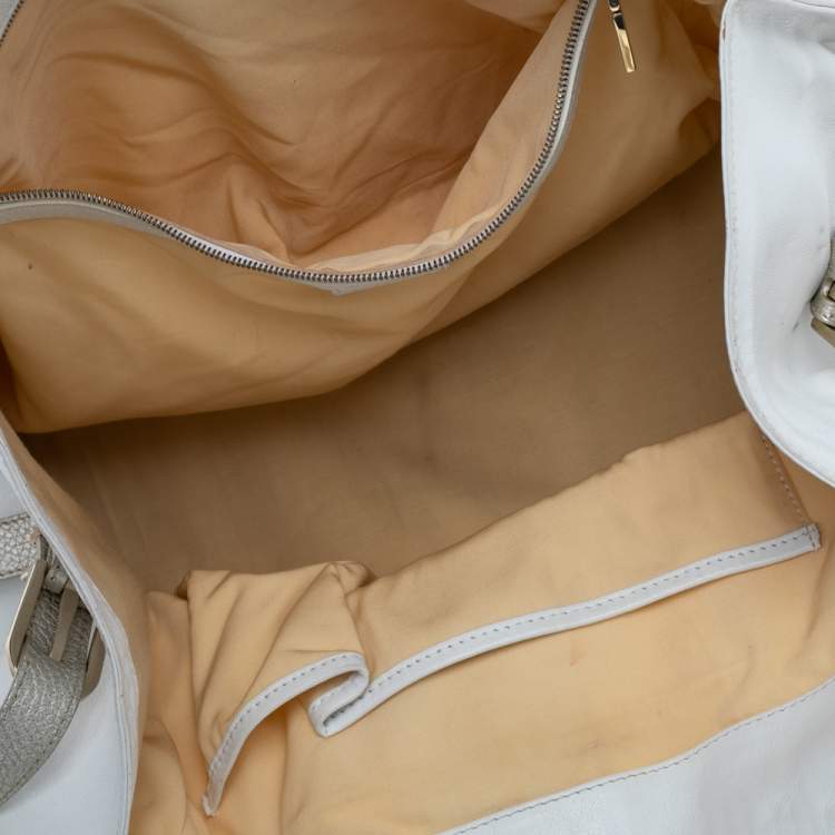 Pre Owned Versace White Signature Canvas And Leather Buckle Hobo